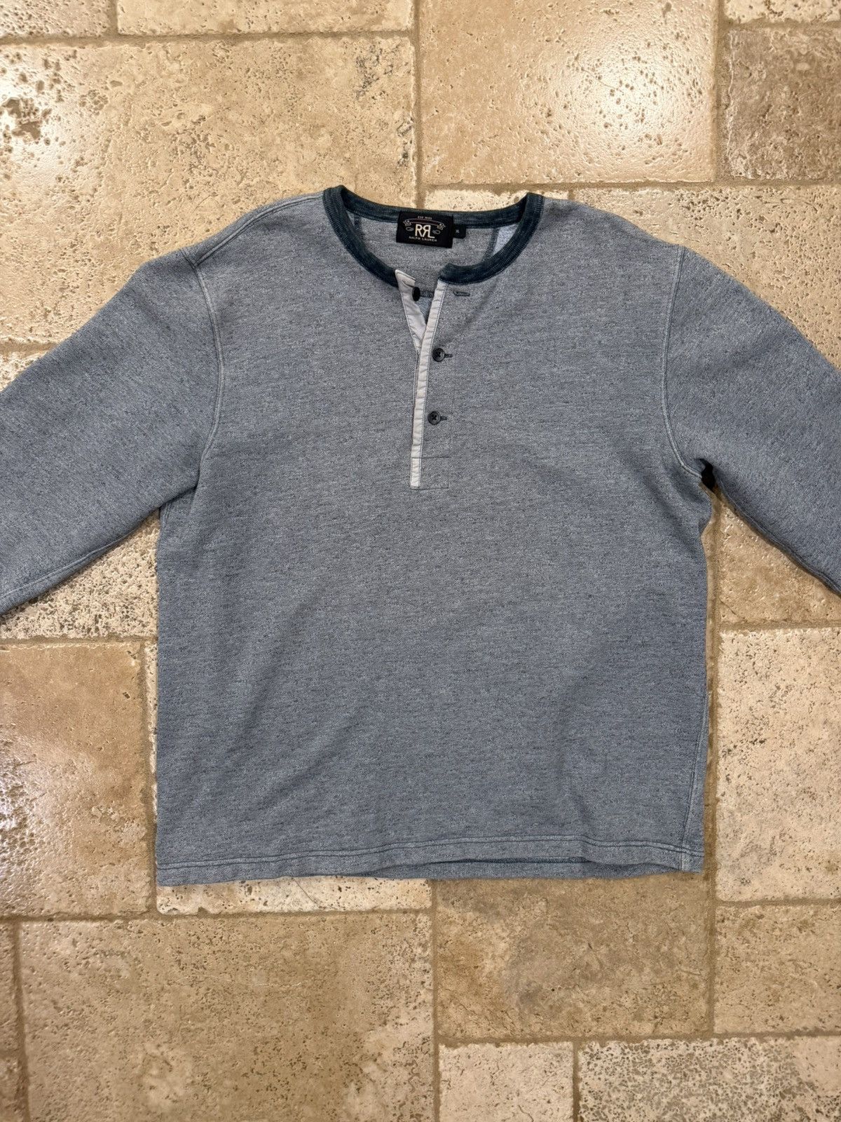 RRL Ralph Lauren RRL Ralph Lauren Heather Grey Henley Sweater Button Shirt Size US XL / EU 56 / 4 - 7 Thumbnail