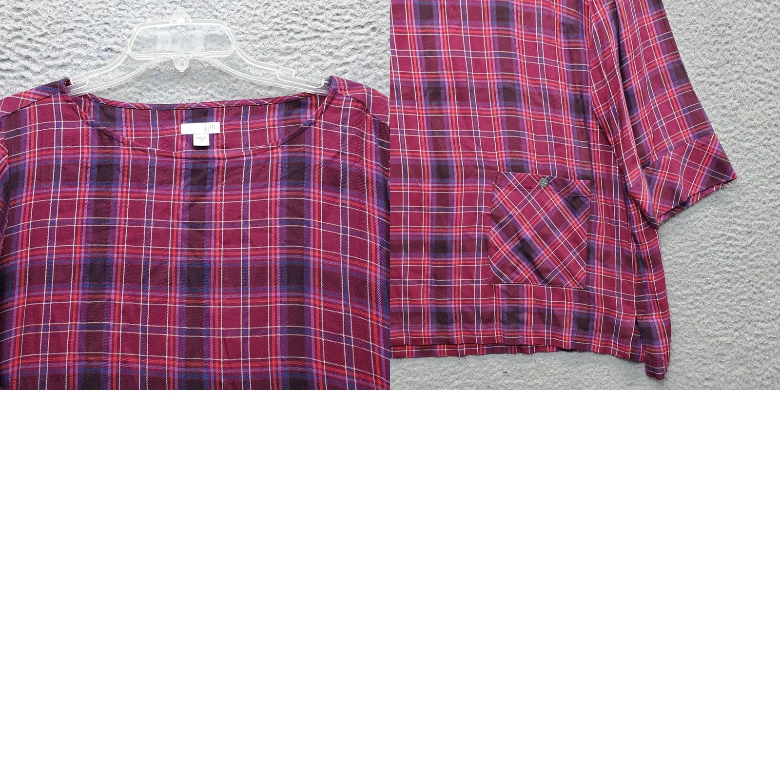 J. Jill J. Jill Women's Tunic Blouse - Plaid Boat Neck Long Sleeve Multi Color, Size L, Regular Fit Size L / US 10 / IT 46 - 8 Thumbnail