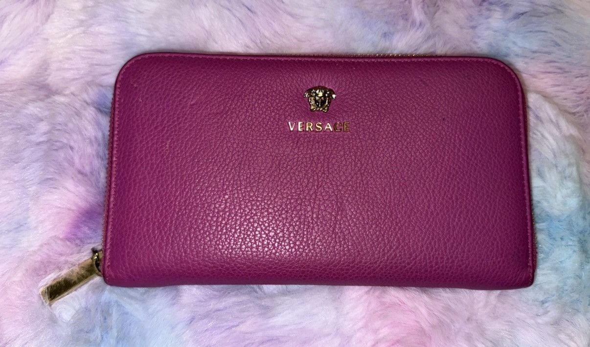 Versace Versace Magenta Pink Leather Zip-Around Wallet Size ONE SIZE - 1 Thumbnail