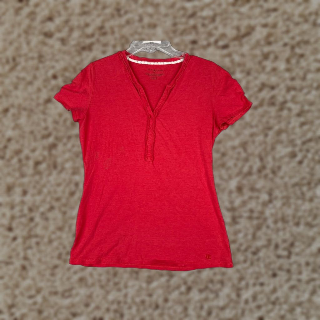 Tommy Hilfiger Tommy Hilfiger Womens T-Shirt Petite PXS Pink V-Neck Cotton Blend Casual Sports Size XS / US 0-2 / IT 36-38 - 1 Thumbnail