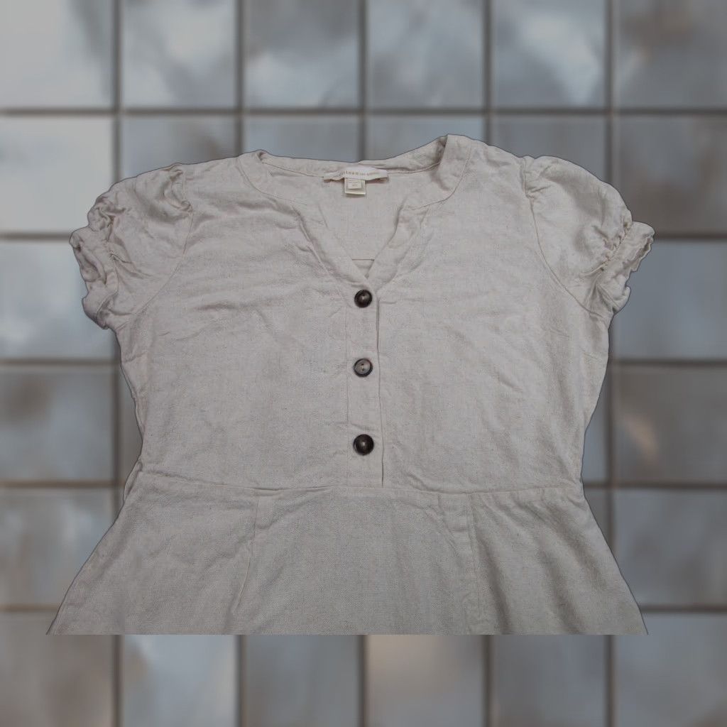 Vintage Monteau Los Angeles Dress Womens XS Beige Linen Ruffle Fit Flare cottagecore Size XS / US 0-2 / IT 36-38 - 1 Thumbnail