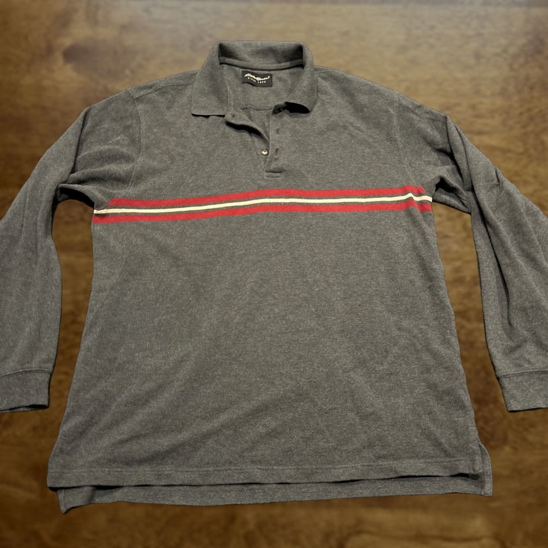 Eddie Bauer VINTAGE Eddie Bauer Sweatshirt Polo Shirt Long Sleeve Collared Gray XL B32 Men Pullover Knit Sweater Classic Casual Travel Outdoor Button Size US XL / EU 56 / 4 - 1 Thumbnail