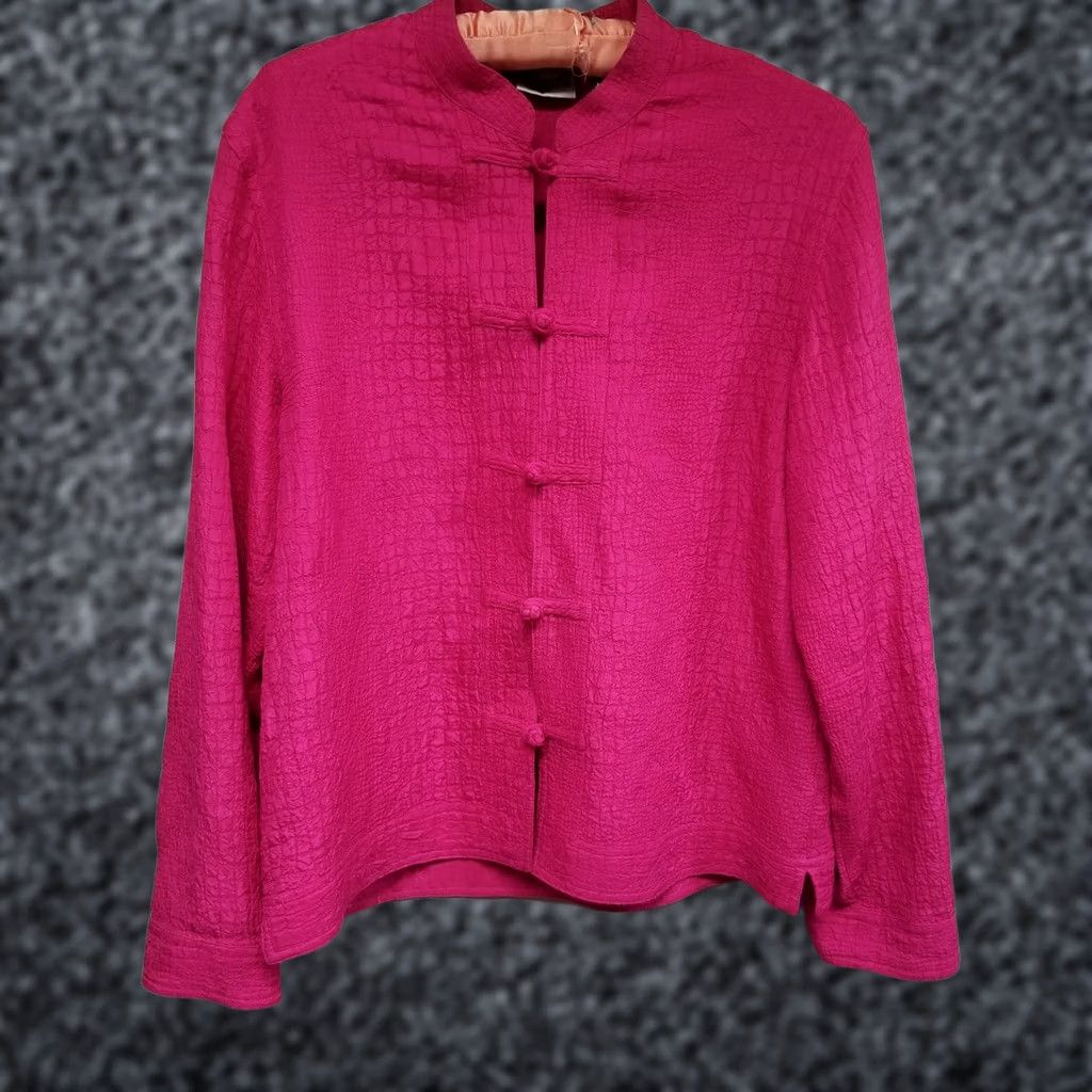 Vintage Chico's Jacket Womens Size 0 Pink 100% Silk Embroidered Crinkle Chinese Blazer Size XS / US 0-2 / IT 36-38 - 1 Thumbnail