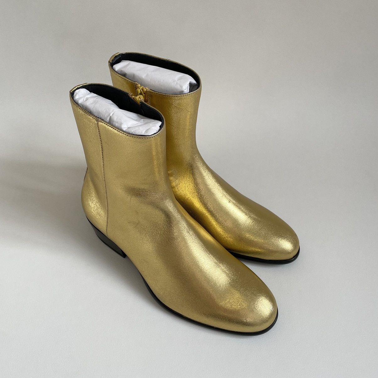 Maison Margiela S/S 17 Cuban Heel 'Gold Leather' Boots Size US 8 / EU 41 - 3 Thumbnail