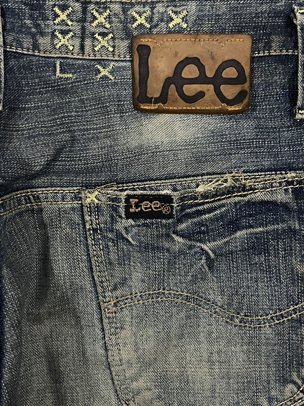14th Addiction Vintage Lee Mud Washed Distressed Straight Fit Jeans Size US 32 / EU 48 - 12 Thumbnail