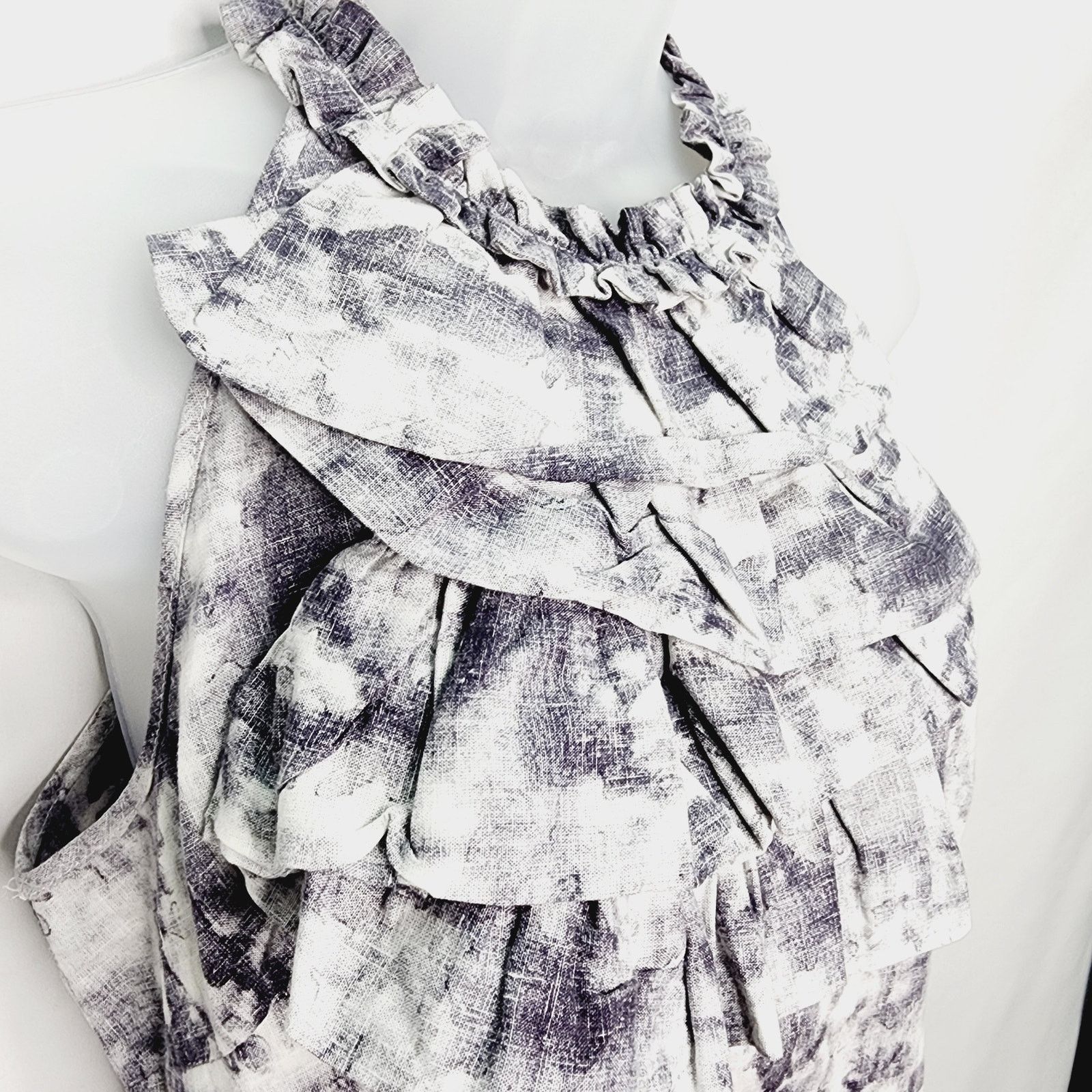 Other Marisa Christina Black Tie Dye Linen Blend Ruffle Top Size M / US 6-8 / IT 42-44 - 6 Thumbnail