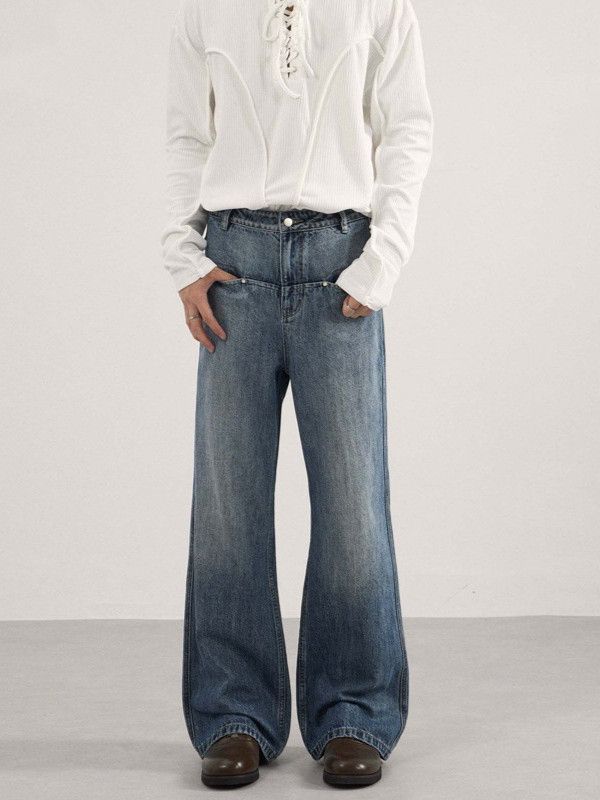Japanese Brand Men's American high-street patchwork flared washed jeans Size US 32 / EU 48 - 1 Thumbnail