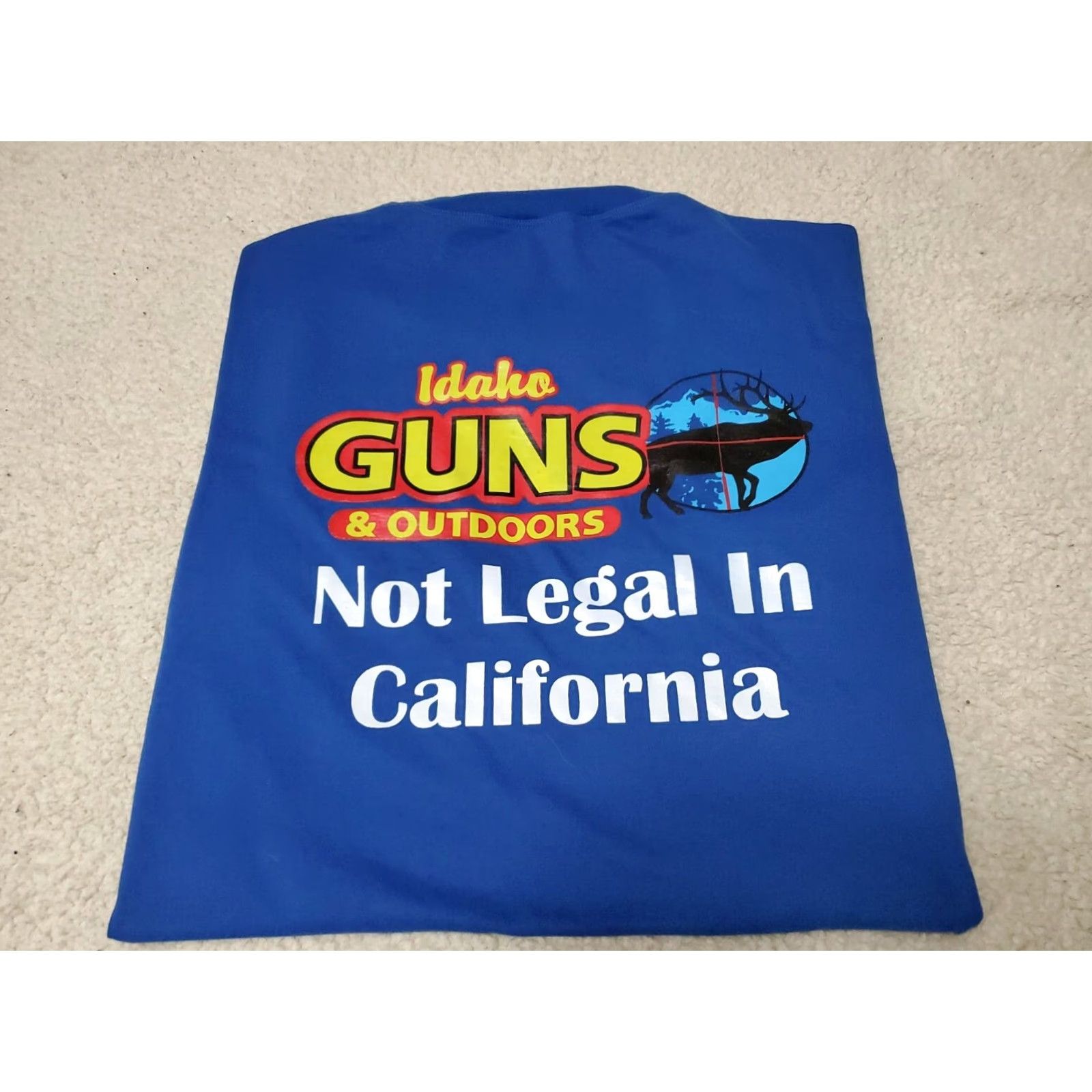 Vintage Idaho Guns & Outdoors "Not Legal in California" Blue T-Shirt SZ M Size US M / EU 48-50 / 2 - 2 Thumbnail