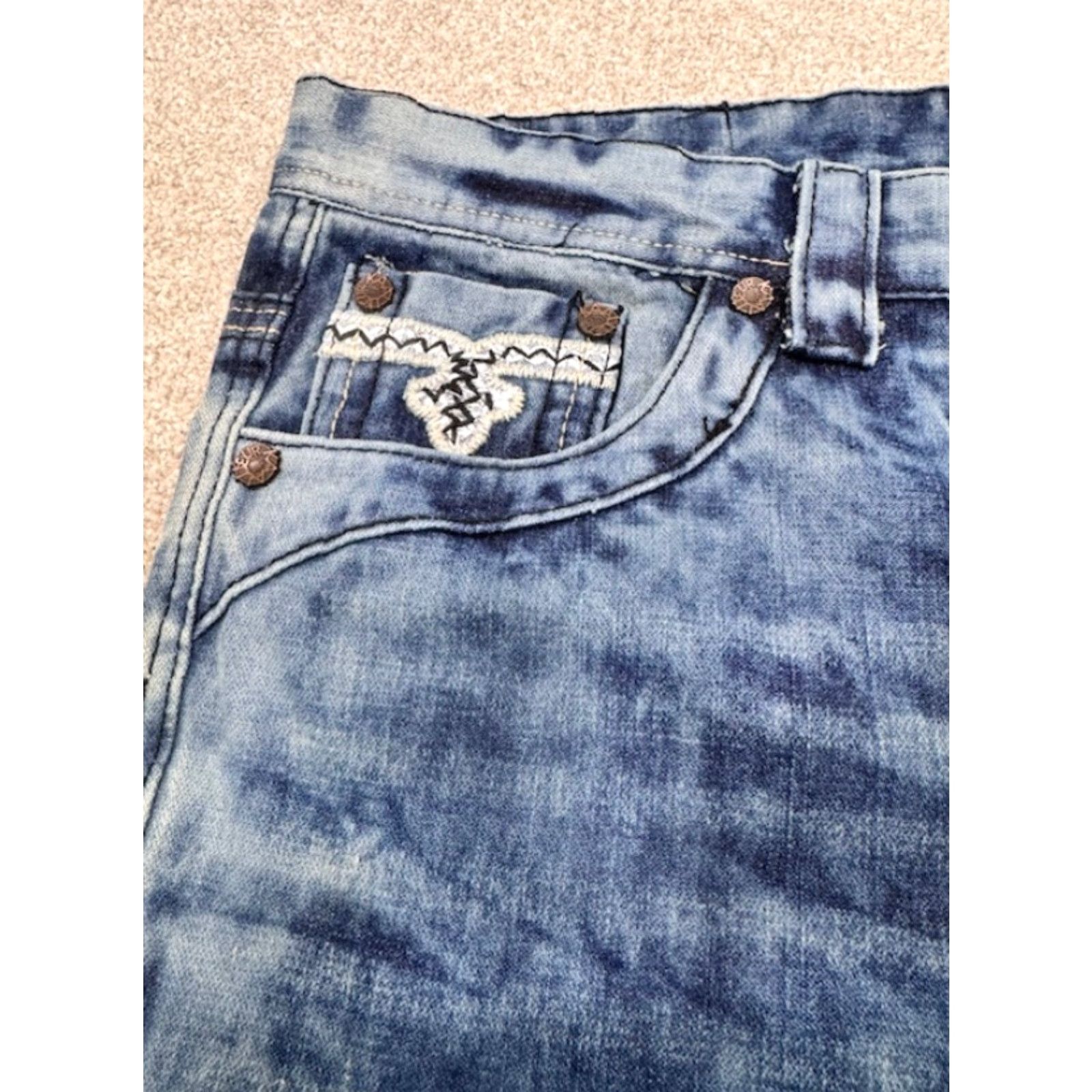 Denime VINTAGE Kaalu Euro Jeans Men’s 46x32 Blue Denim Acid Wash Straight Leg Distressed 6202 Size US 30 / EU 46 - 7 Thumbnail
