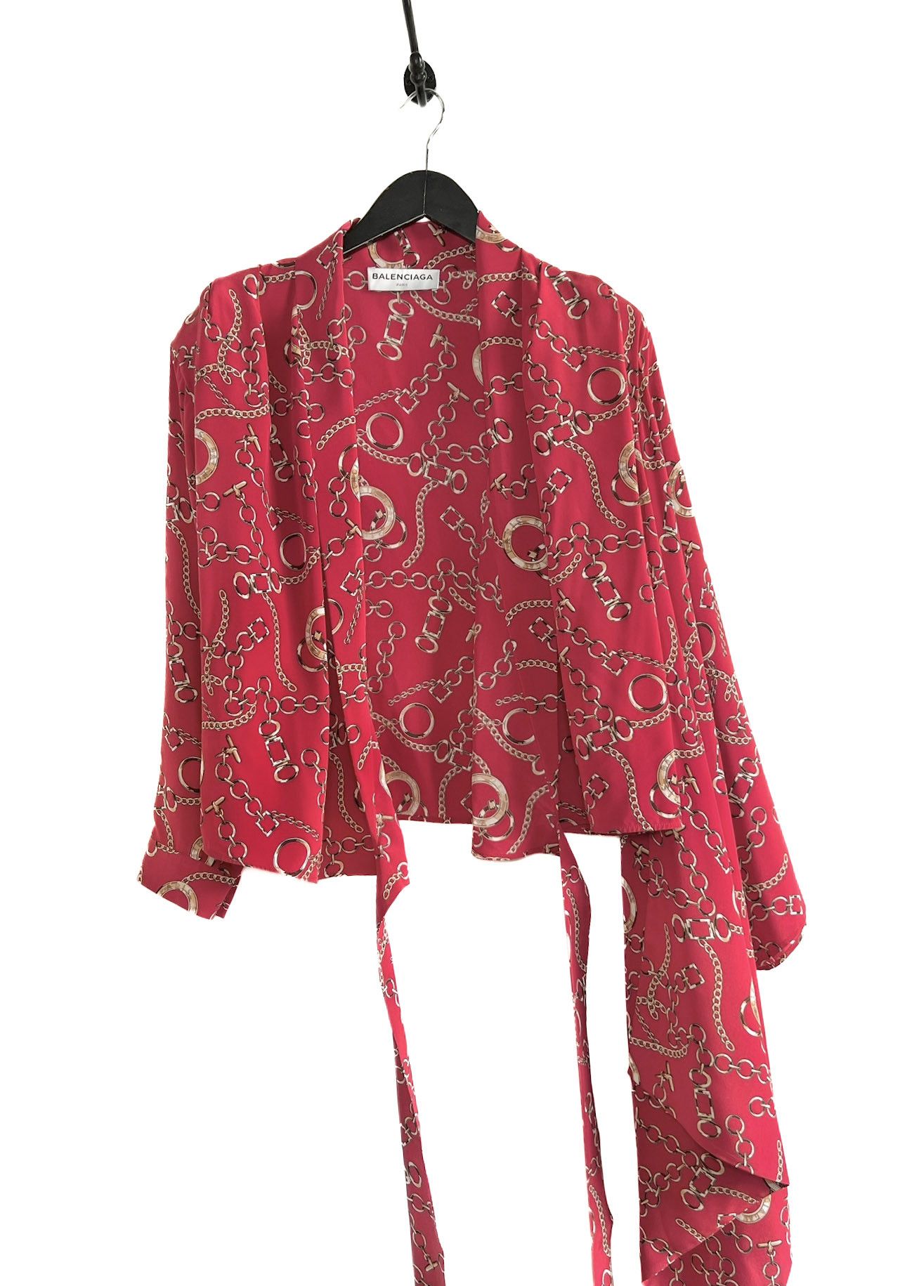 Balenciaga Balenciaga FW 2017 Red Chain Print Wrap Silk Kimono Blouse Size M / US 6-8 / IT 42-44 - 5 Thumbnail