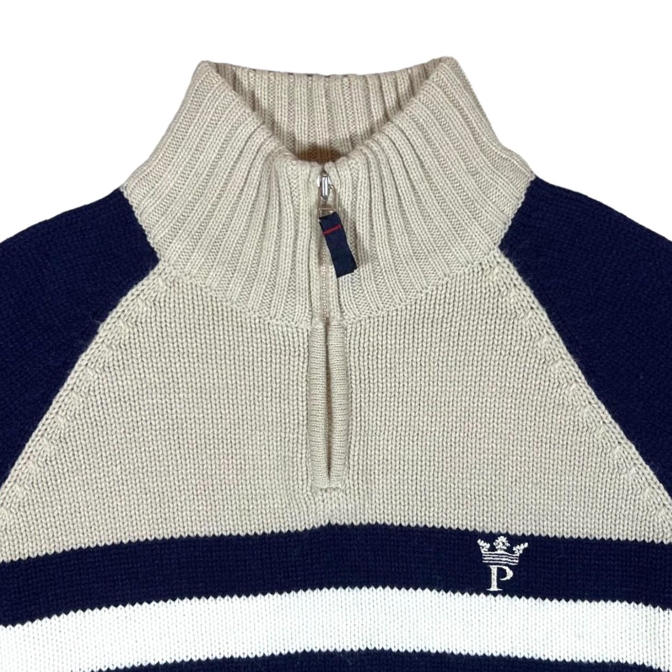 Vintage POD Jumper Shirt 1/4 Zip Mini Logo Colour Block Acrylic Wool Knit Medium Men Blue Cream 00s Vintage Size US M / EU 48-50 / 2 - 3 Thumbnail