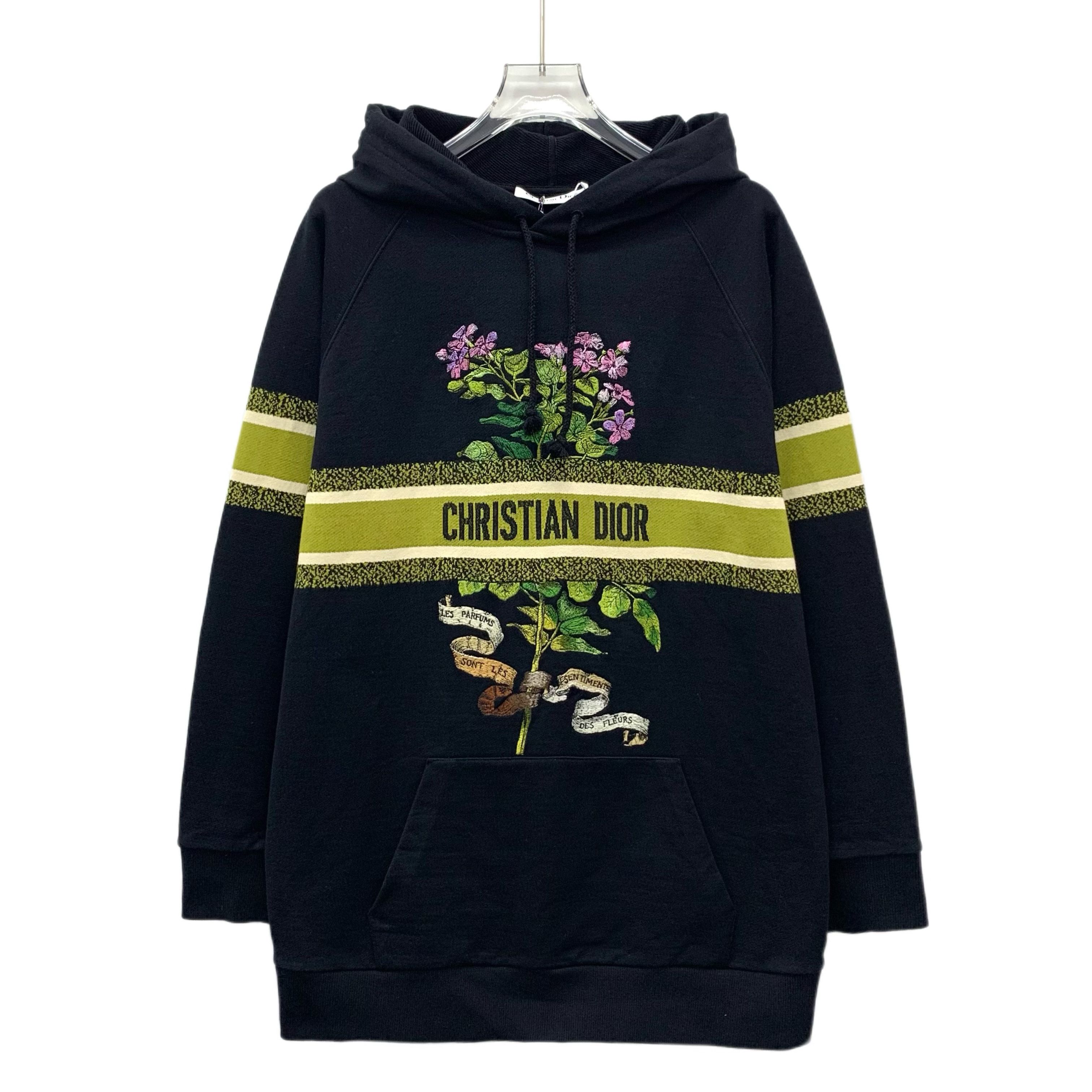 Dior Black Floral Logo Hoodie (Size XS)