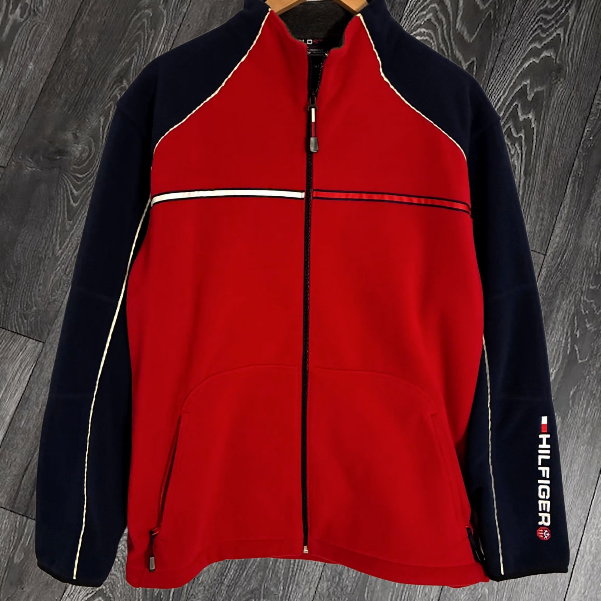 Vintage Tommy Hilfiger Fleece Jacket Mens M Full Zip Colorblock Streetwear Y2K, Men's