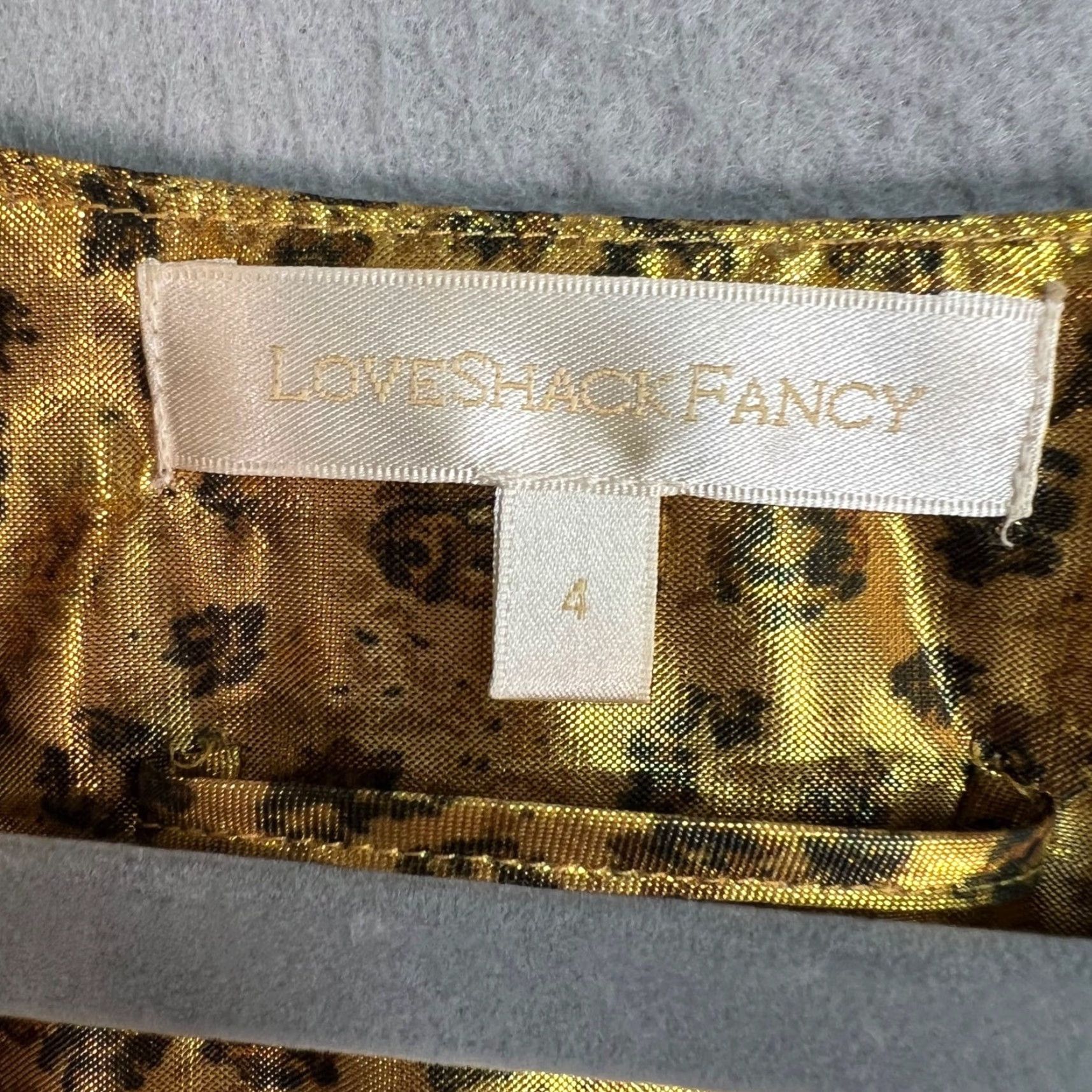 LoveShackFancy LoveShackFancy Dress Womens 4 Gold Metallic Leopard Print Ruffle Wrap A-Line Mini Party/Cocktail Short 4 Womens Gold Leopard Print Size S / US 4 / IT 40 - 3 Thumbnail