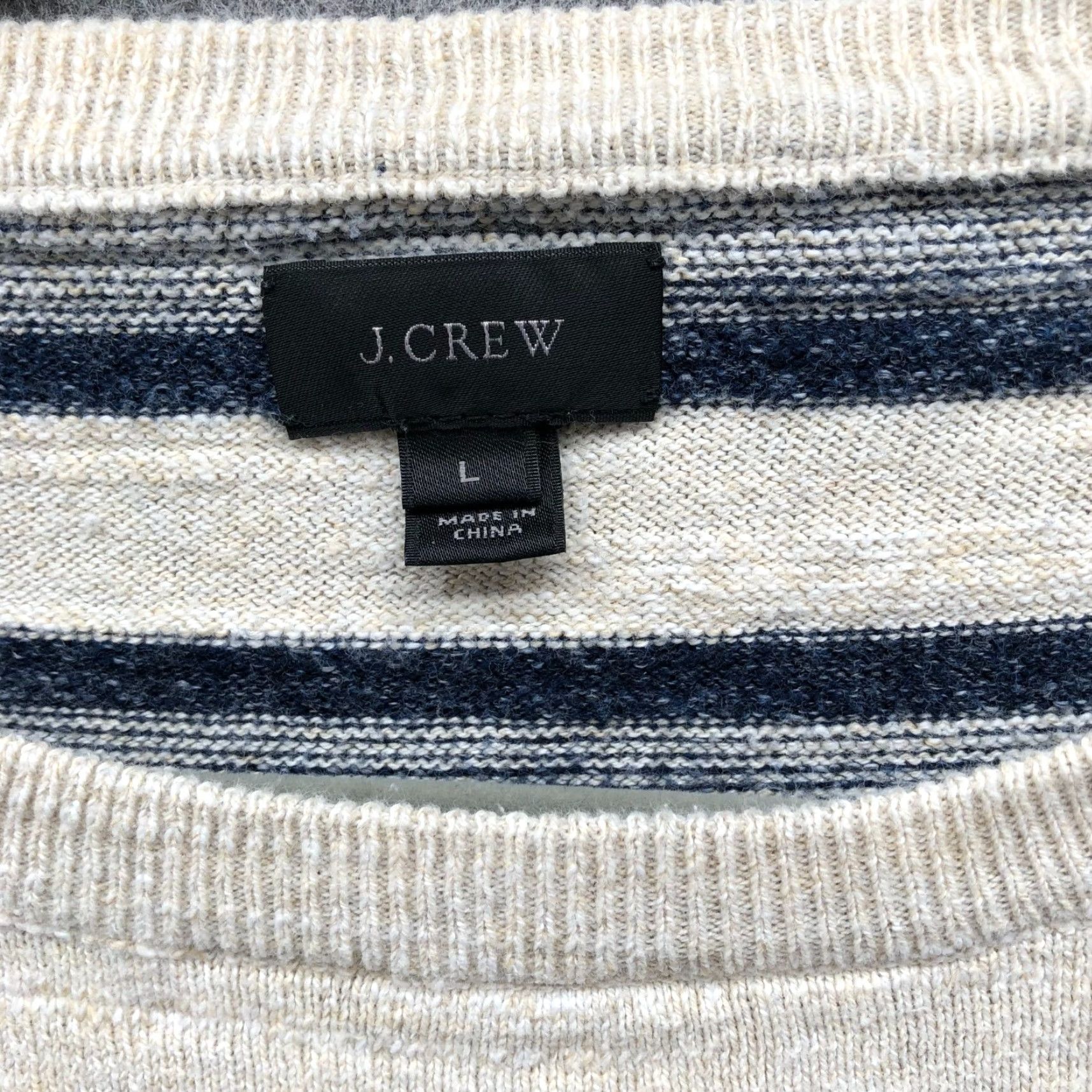 J.Crew VINTAGE J. Crew Rugged Cotton Striped Crewneck Sweater Mens L Beige Navy Textured Size US L / EU 52-54 / 3 - 5 Thumbnail