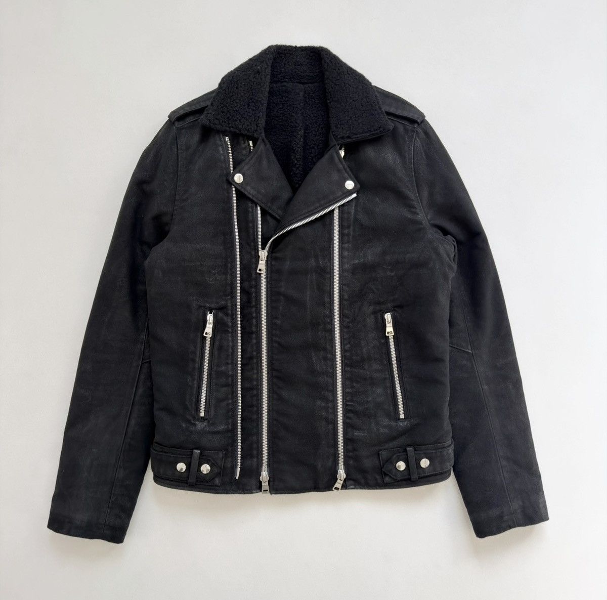 Balmain Black Cotton Sherpa Lined Biker Jacket Size US L / EU 52-54 / 3 - 1 Thumbnail