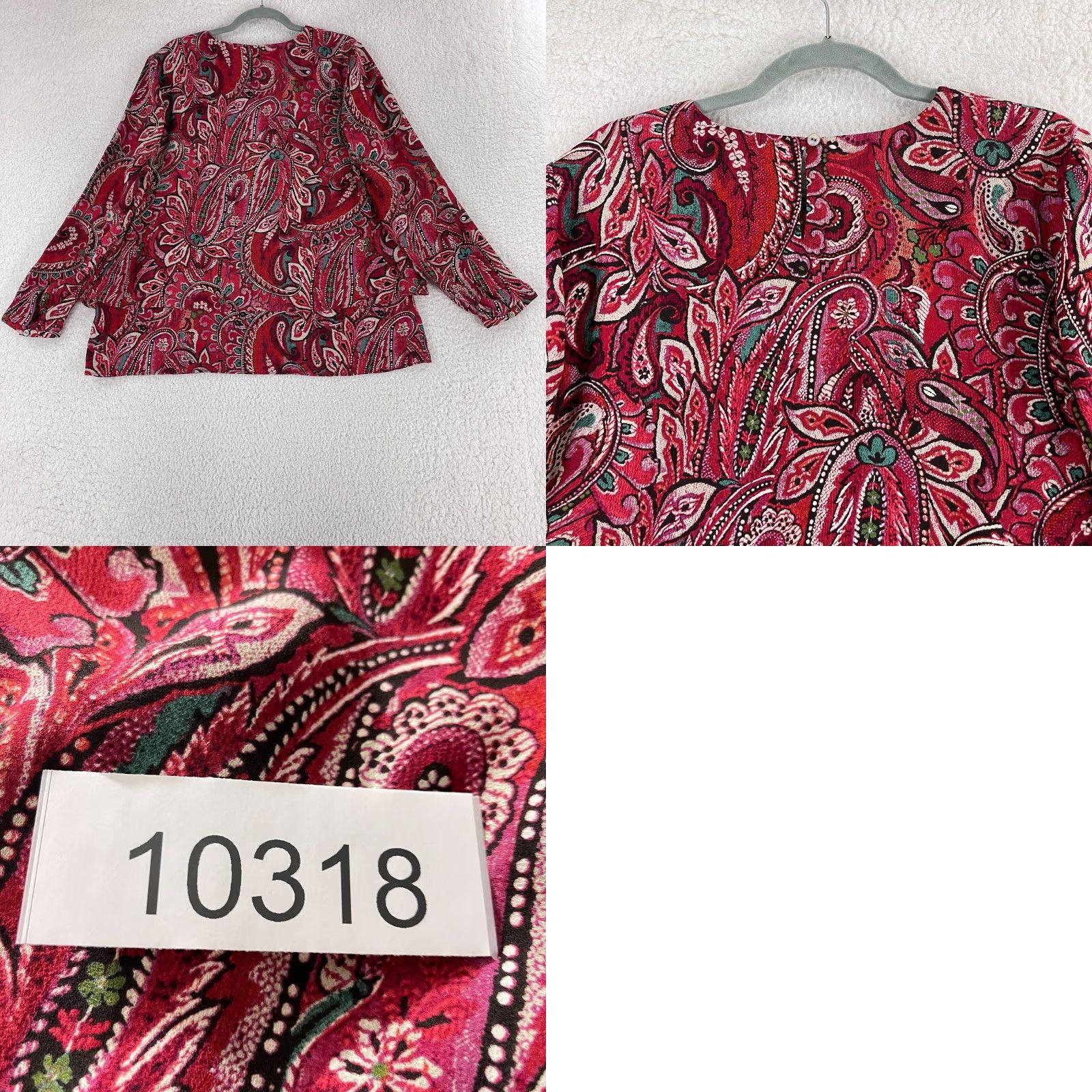 J. Jill J. Jill Shirt Women Large Red Paisley Print Tiered Long Sleeve Round Neck Casual Size L / US 10 / IT 46 - 9 Thumbnail