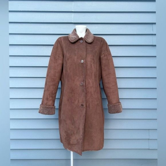 Lands' End Lands End Womens Long Brown Faux Suede Sherpa Lined Coat~M~ Size M / US 6-8 / IT 42-44 - 2 Thumbnail