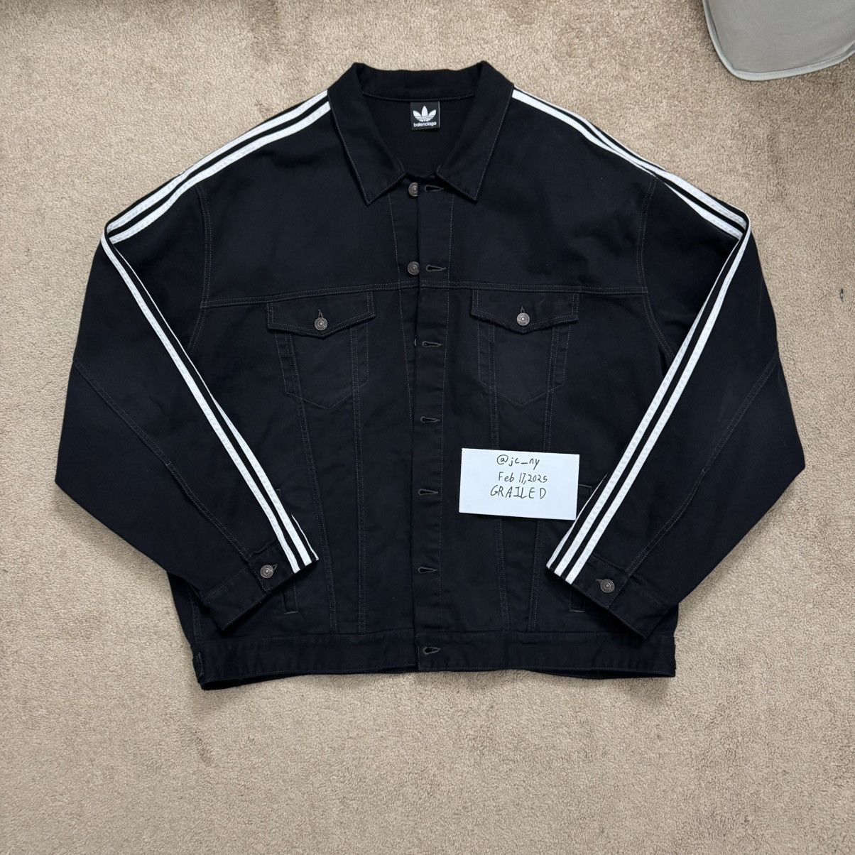 Balenciaga Balenciaga x Adidas Oversized Black Denim Jacket Size US XL / EU 56 / 4 - 1 Thumbnail