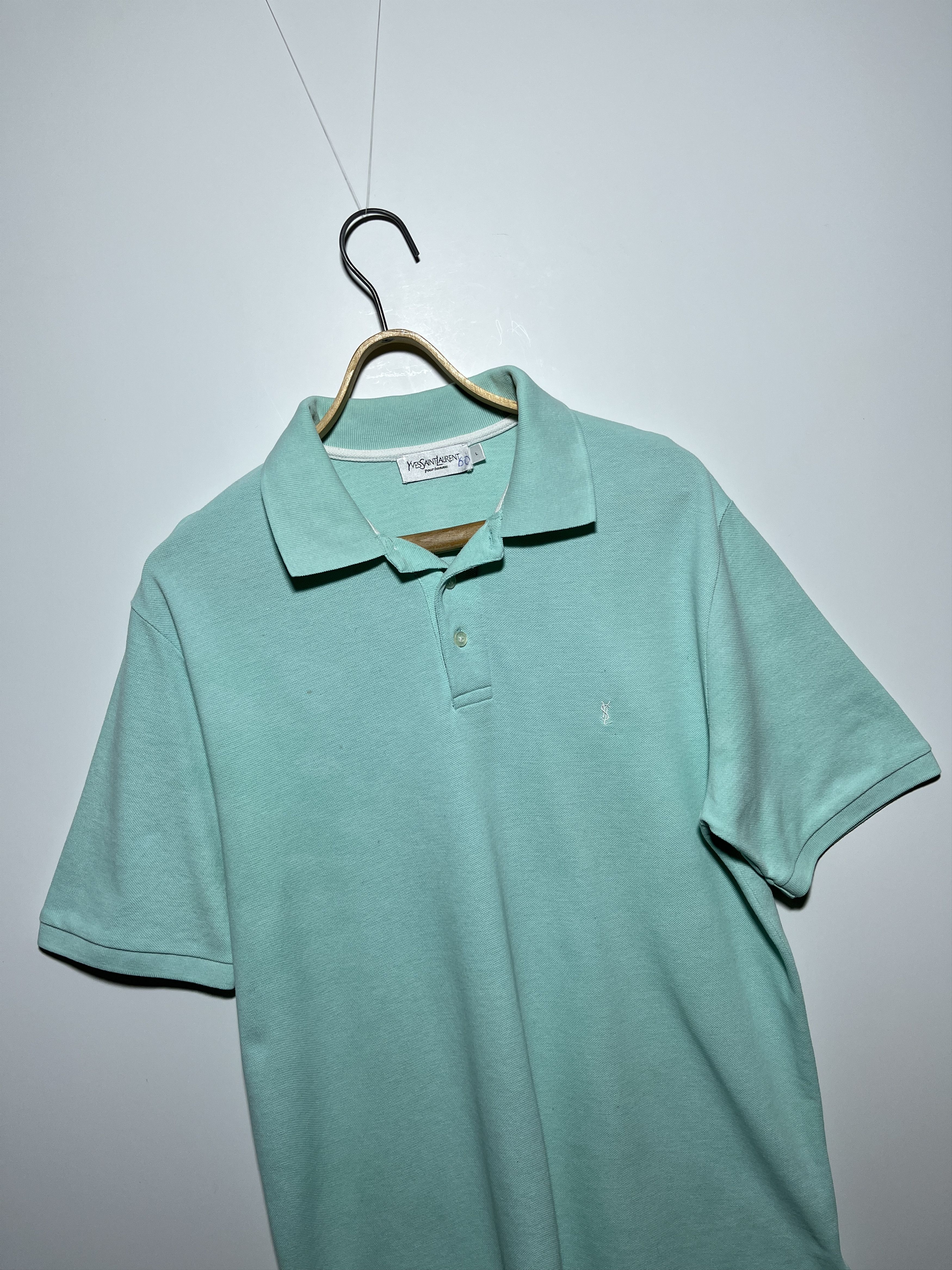 Vintage × Yves Saint Laurent Vintage Yves Saint Laurent Pour Homme Turquoise Polo Shirt Size US L / EU 52-54 / 3 - 3 Thumbnail