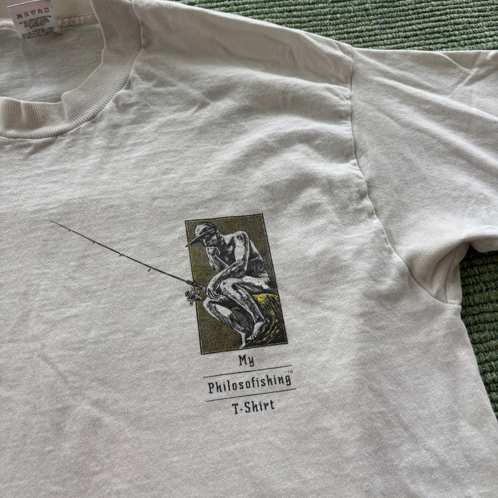 Fruit Of The Loom × Vintage Vintage 90s "Philosofishing" Tee Shirt, Fishing Philosophy T Size US XL / EU 56 / 4 - 4 Thumbnail