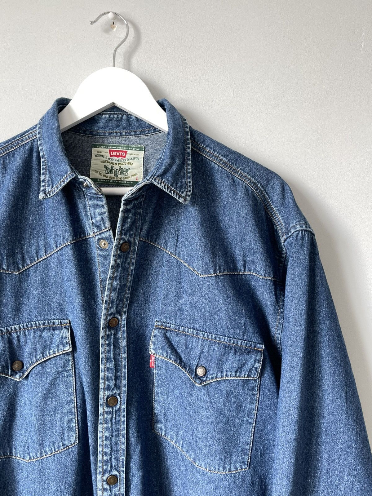 Levi's 90's Vintage Levi's Western Denim Button Up Shirt Red Tab Size US L / EU 52-54 / 3 - 5 Thumbnail