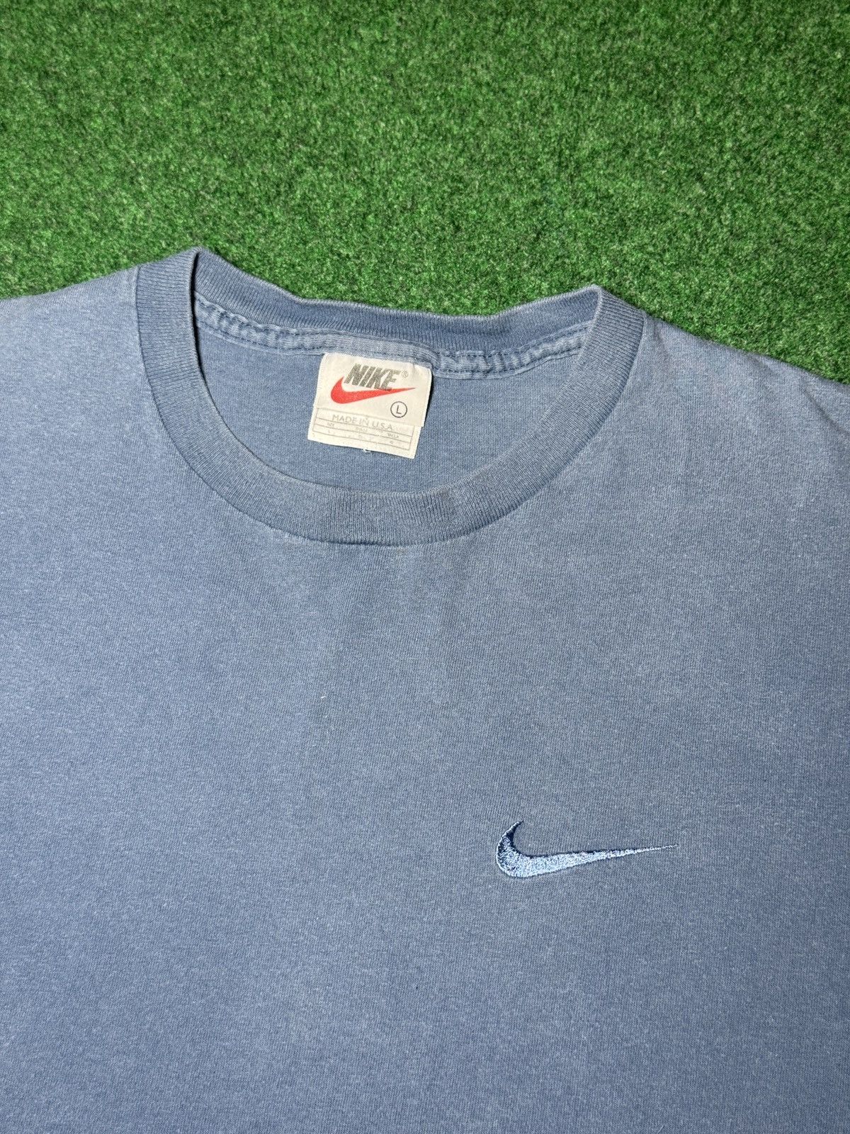 Nike Vintage 90s Nike USA Made Blue/Gray Embroidered Lrg T Shirt Size US L / EU 52-54 / 3 - 2 Thumbnail
