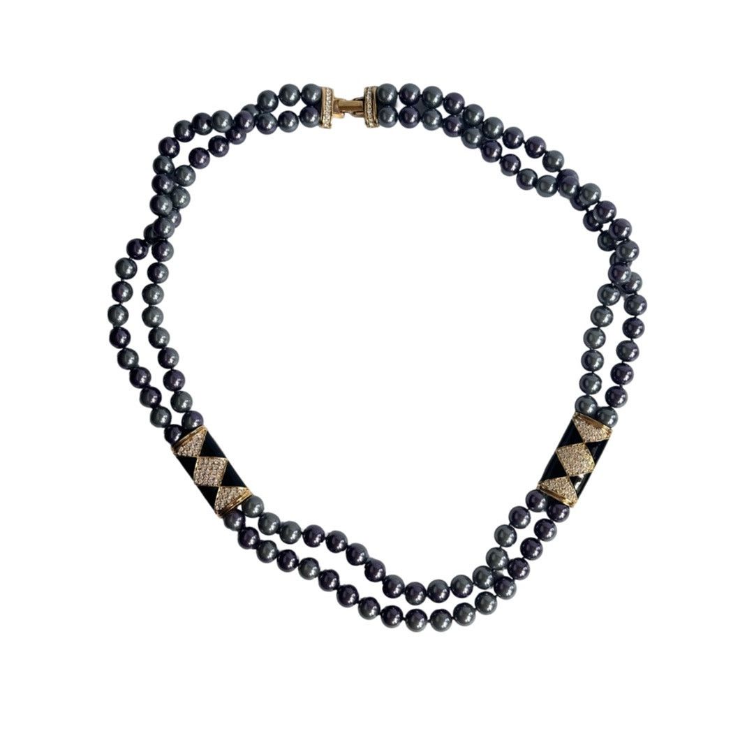 Other Vintage Y2K Black Pearl & Rhinestone Double Strand Necklace Size ONE SIZE - 1 Thumbnail
