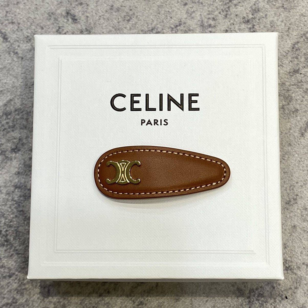 Celine CELINE Triomphe Snap Hair Clip In Calfskin TAN/GOLD Size ONE SIZE - 2 Thumbnail