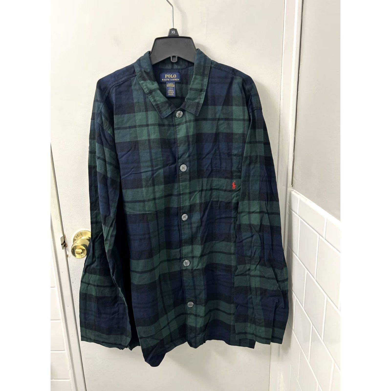 Polo Ralph Lauren VINTAGE Polo Ralph Lauren Sleepwear Shirt Mens L Green Navy Plaid Pony Logo Size US L / EU 52-54 / 3 - 2 Thumbnail