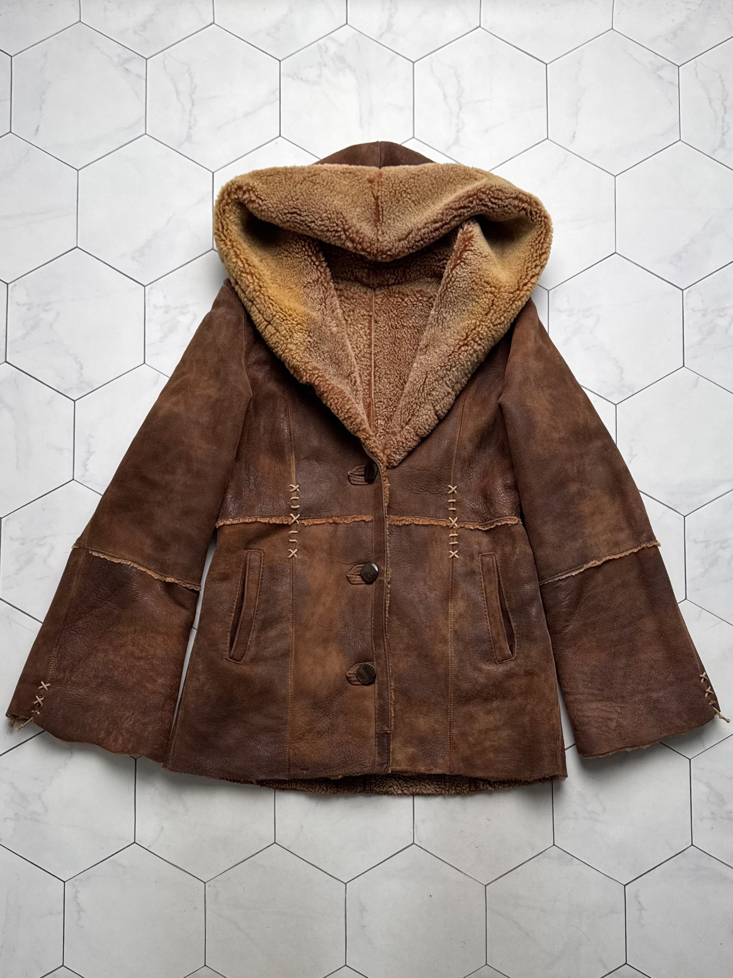 Vintage Vintage Real Sheepskin Hooded Coat (B550) Size L / US 10 / IT 46 - 6 Thumbnail