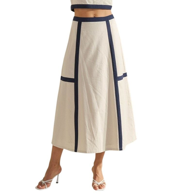 ABLE ABLE Sand Navy Contrast Trim Square Neck Top Midi Skirt Set Size 30" / US 8 / IT 44 - 7 Thumbnail