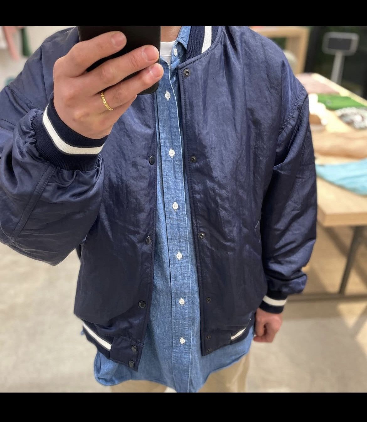 Beams Plus Beams Nylon Satin Award Jacket Navy Size US L / EU 52-54 / 3 - 12 Thumbnail