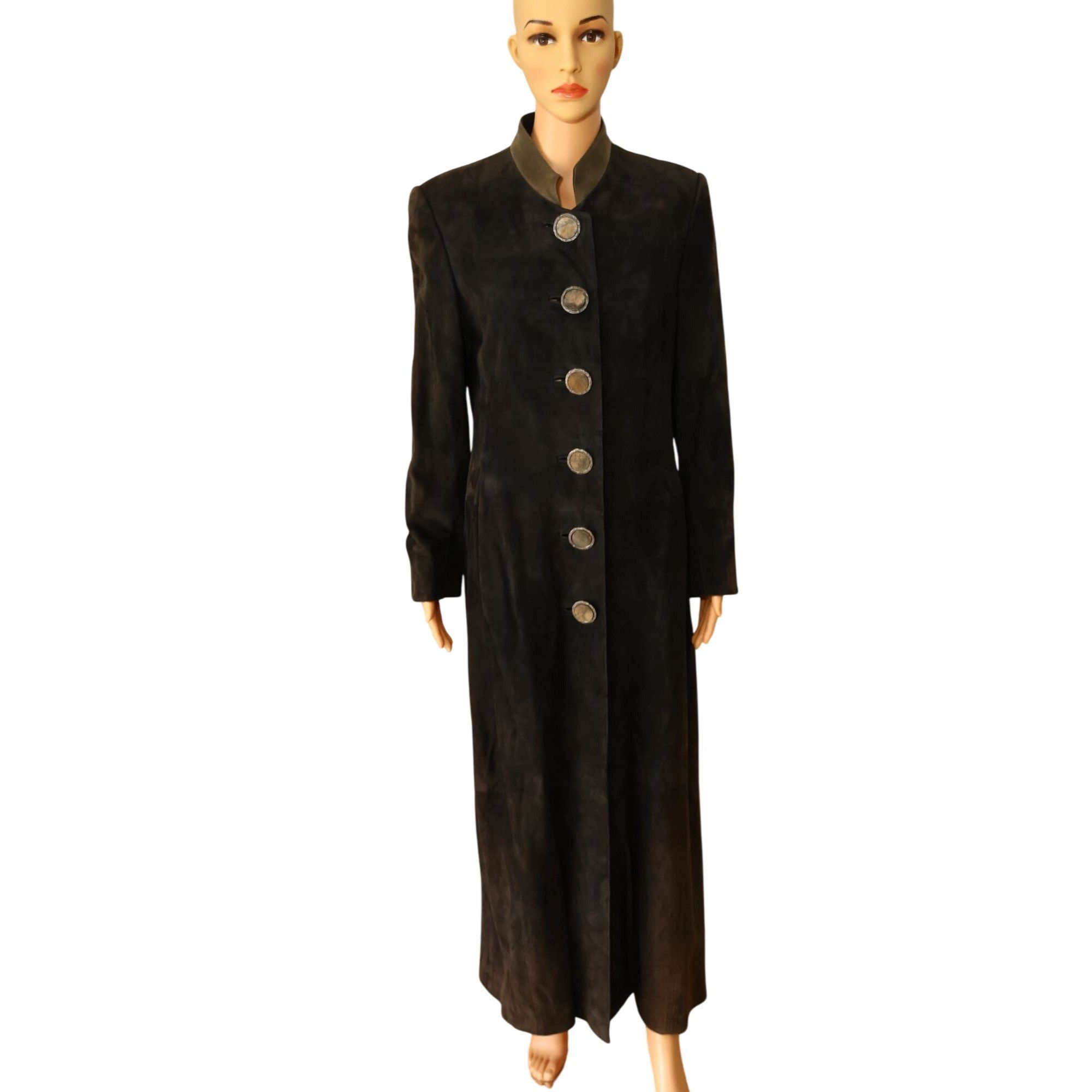 Vintage Admont Vintage Long Olive Green Suede Coat With Large Metal Size M / US 6-8 / IT 42-44 - 1 Thumbnail
