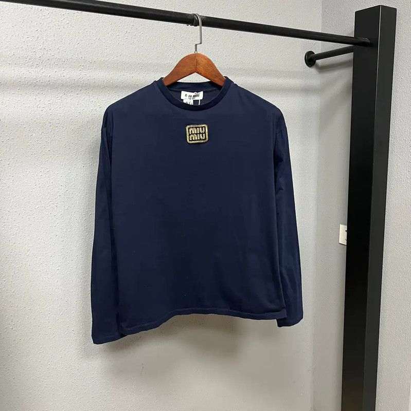Miu Miu Miu Miu Navy Cotton Long Sleeve T-Shirt 0089 Size M / US 6-8 / IT 42-44 - 1 Thumbnail