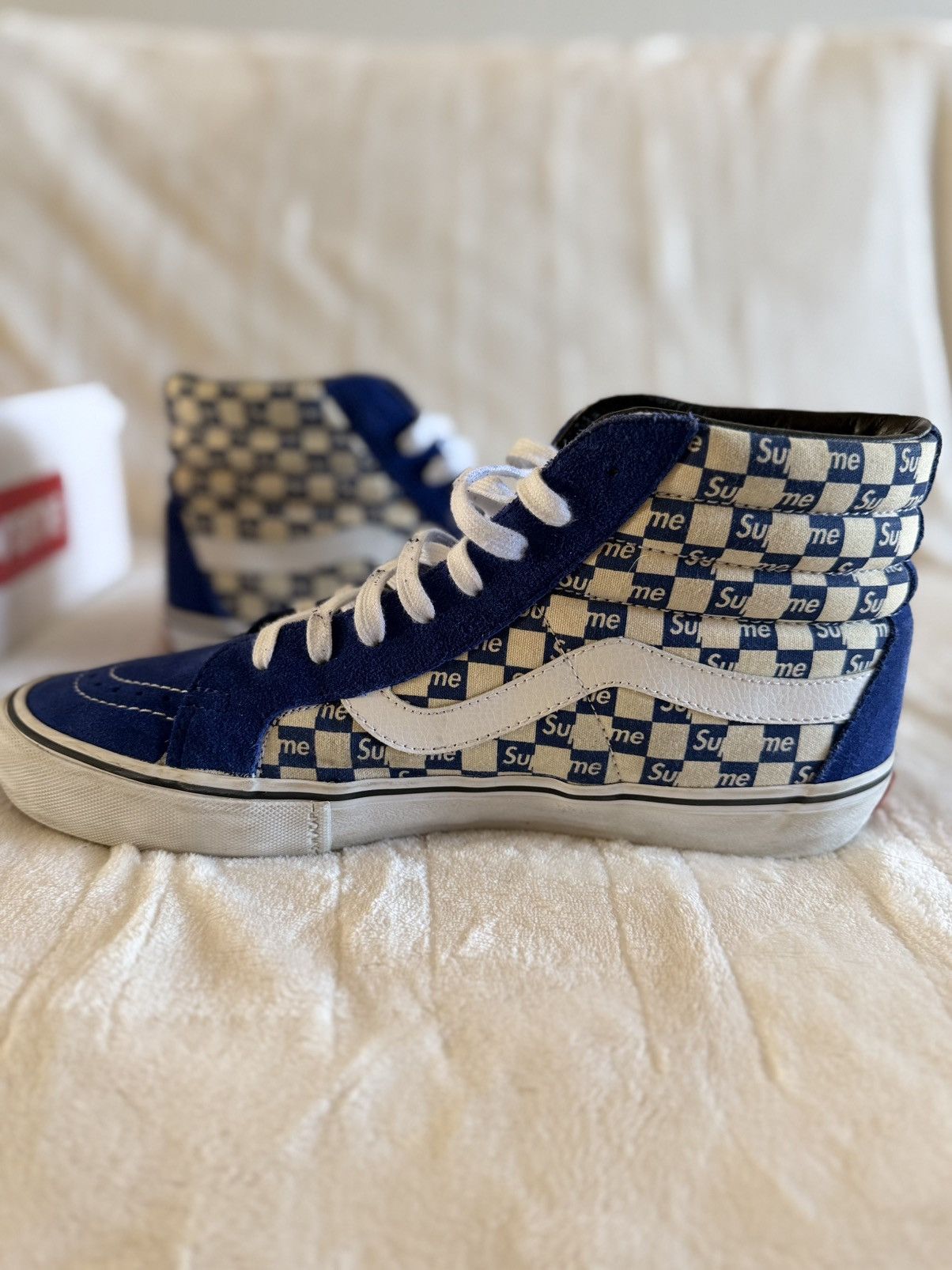 Supreme × Vans Supreme Vans Sk8-Hi Blue Checker Logo FW16 W/Original Box Size US 12 / EU 45 - 1 Thumbnail