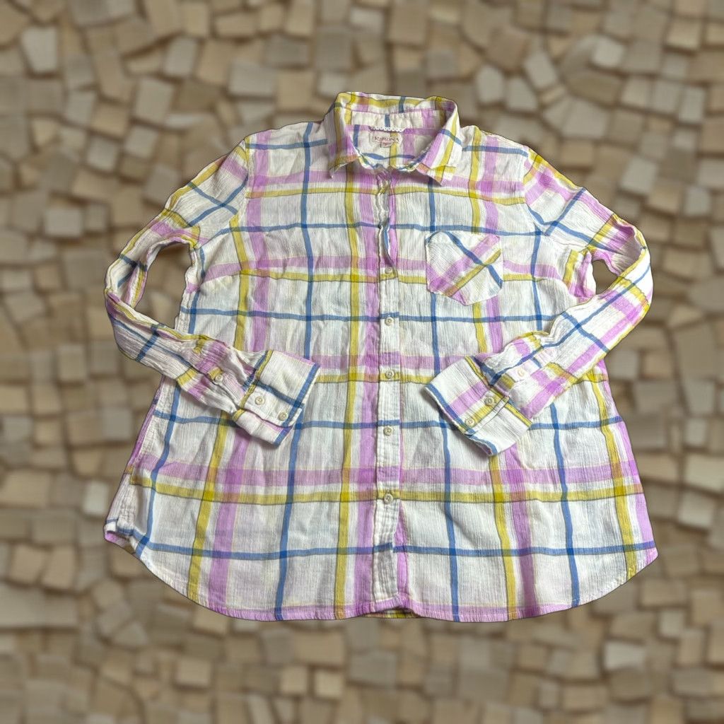 Merona Merona Shirt Womens XL White Pink Blue Yellow Plaid Button Up Size XL / US 12-14 / IT 48-50 - 1 Thumbnail