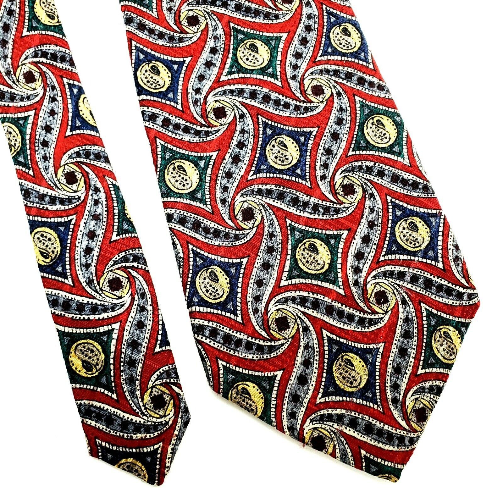 Vintage Barbara Blank Silk Tie Abstract Red Woven Short Size ONE SIZE - 1 Thumbnail