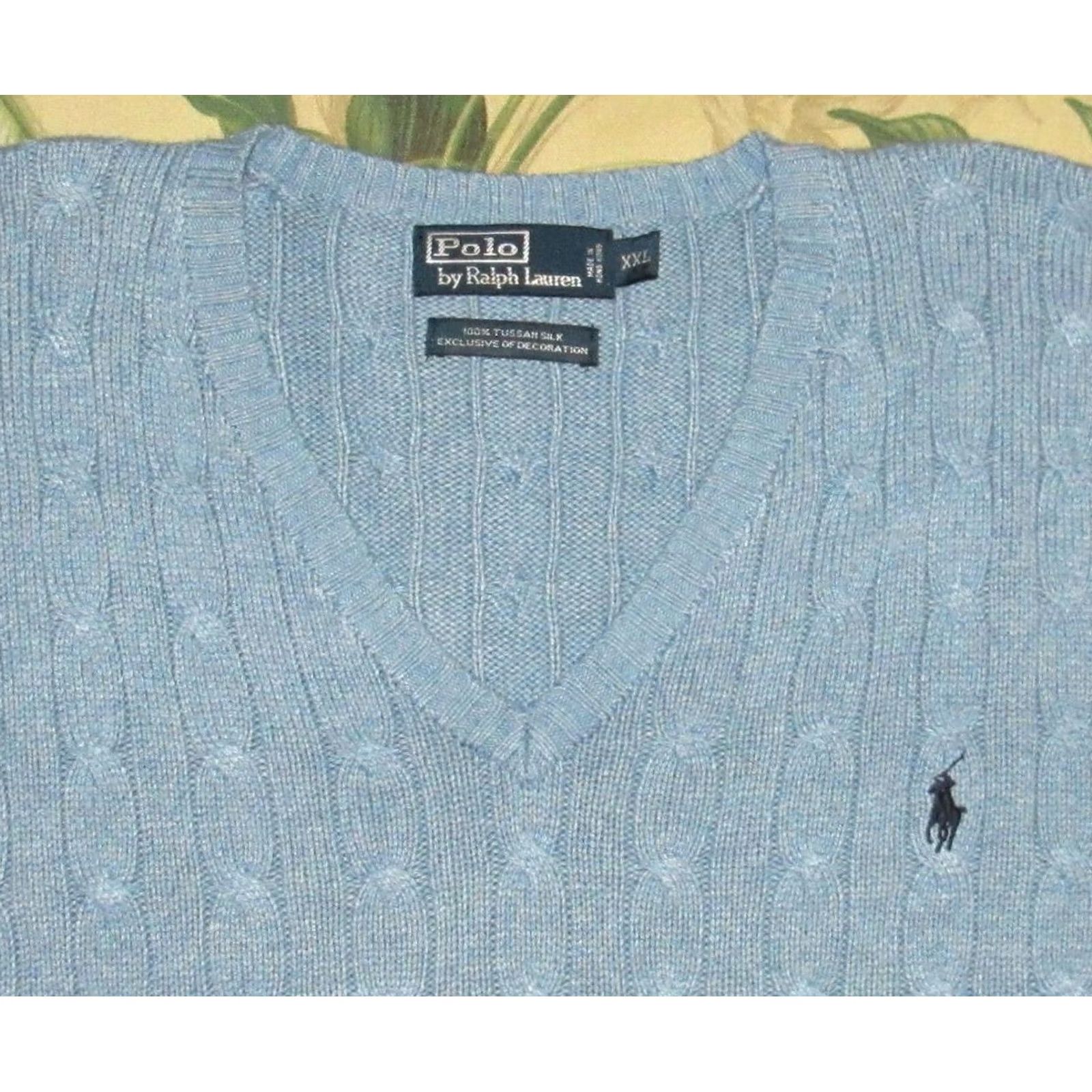 Ralph Lauren Vtg Polo RALPH LAUREN Tussah Silk Cableknit Sweater XXL Men Pullover blue Silk 100% Silk 90s? Size US XXL / EU 58 / 5 - 2 Thumbnail