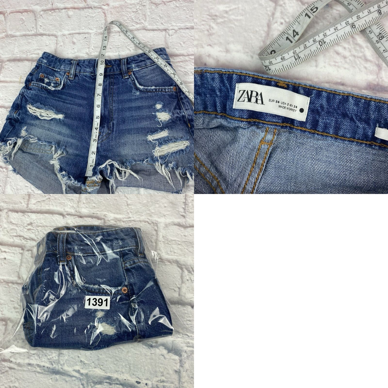 Zara ZARA Teens Junior Jean Shorts Cut-off Distressed Denim Blue Size 2 Mid Rise Size 26" / US 2 / IT 38 - 8 Thumbnail