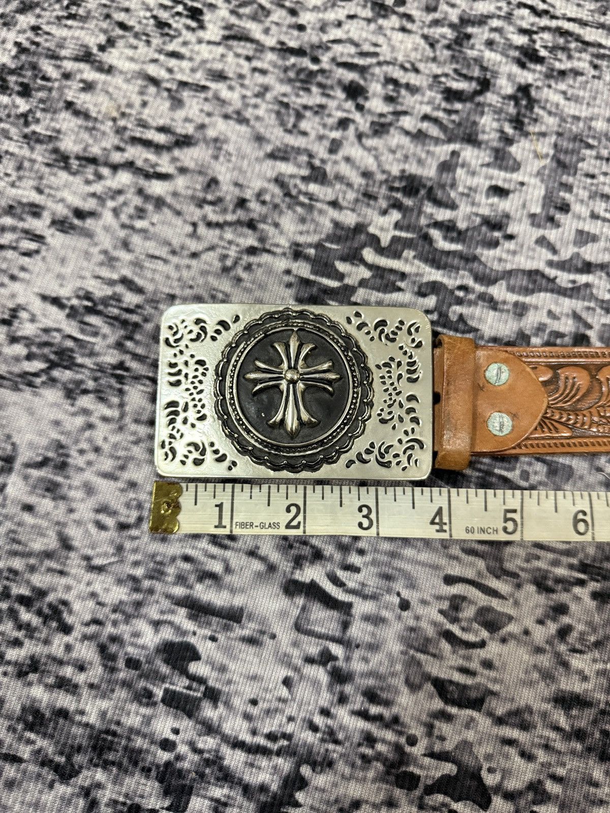 Vintage Vintage Leather Belt Inspired By Chrome Hearts Silver Cross Size 44 - 12 Thumbnail