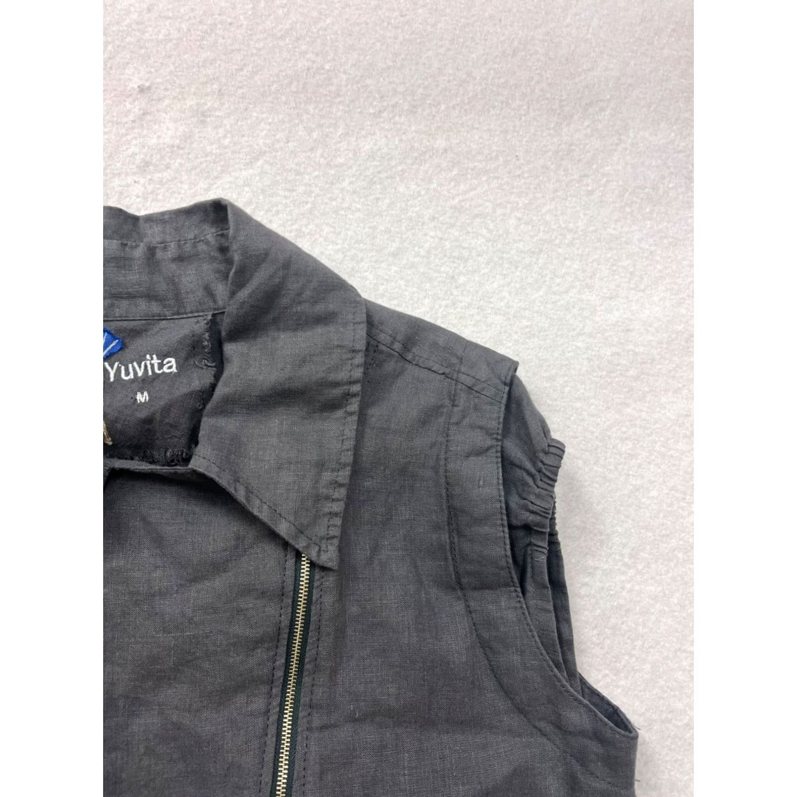 Vintage Yuvita Vest Linen Gray Womens Medium Sleeveless Zipper Pocket Jacket Size M / US 6-8 / IT 42-44 - 6 Thumbnail
