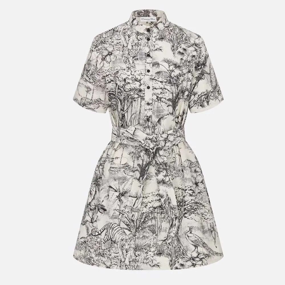 image of Dior O1Bcso1Str0524 Belted Dress In White/grey, Women's (Size Medium)