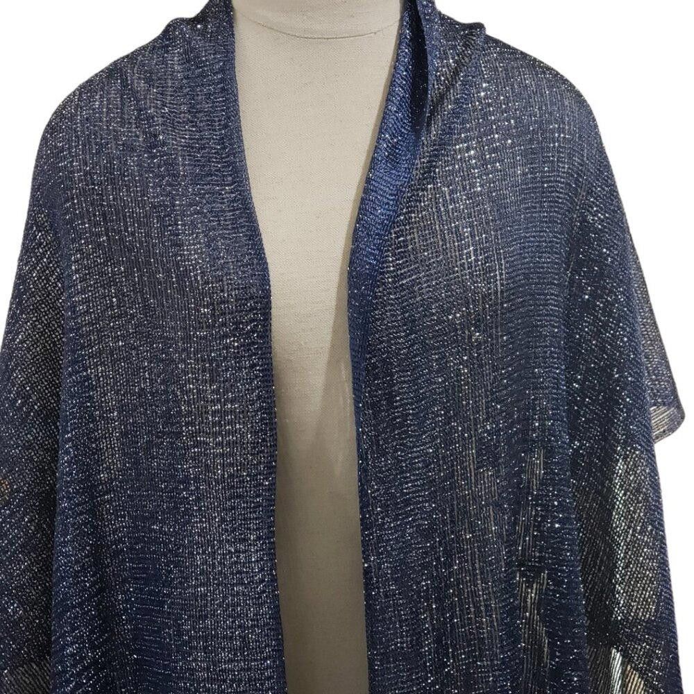 Designer CT1761 Navy Sparkle Fringed Scarf Size ONE SIZE - 2 Thumbnail