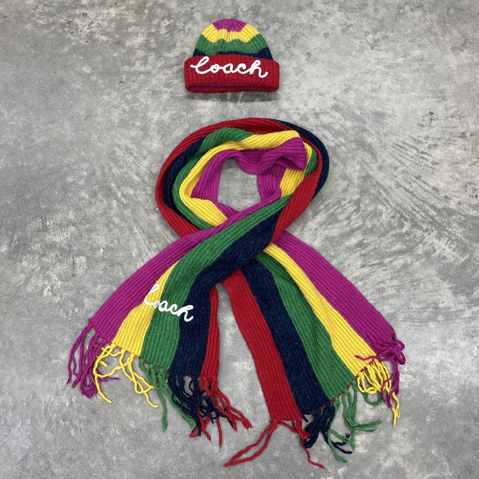 Coach Rare Coach Multi Stripe Scarf And Hat Matching Set Rainbow Size ONE SIZE - 4 Thumbnail