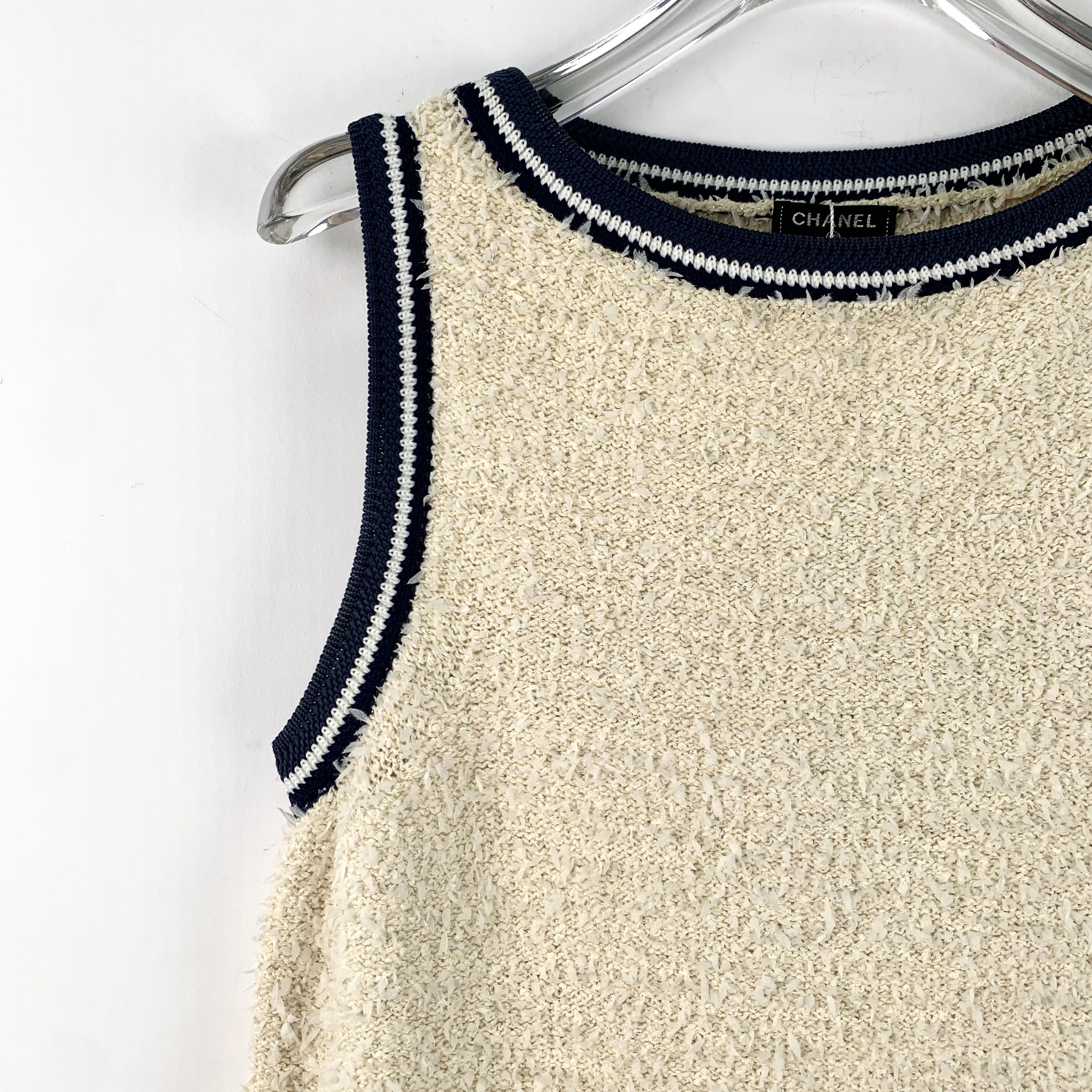 Chanel Chanel Beige Striped Cotton Tweed Sleeveless Dress (Size 36) Size XS / US 0-2 / IT 36-38 - 7 Thumbnail