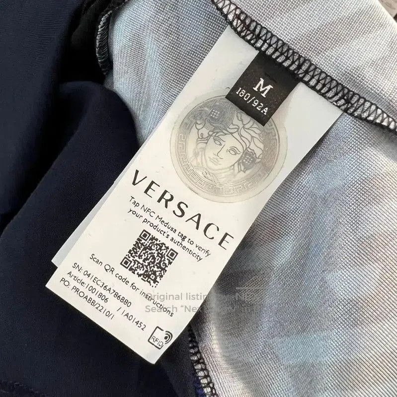 Versace Versace Men's Summer Dark Blue Cotton Blend T-shirt . Size US M / EU 48-50 / 2 - 5 Thumbnail