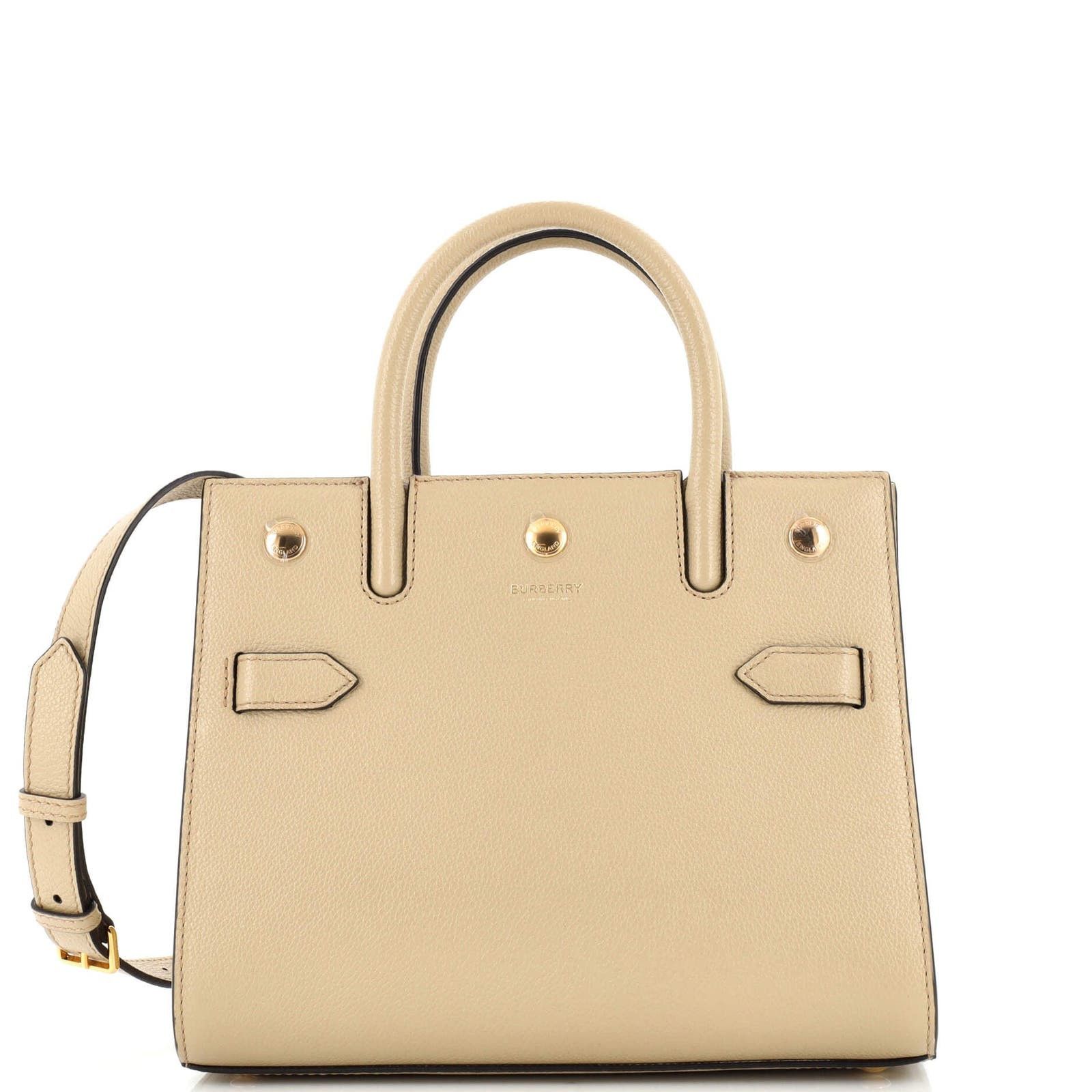image of Burberry Title Two Handle Tote Leather Mini in Neutral, Women's