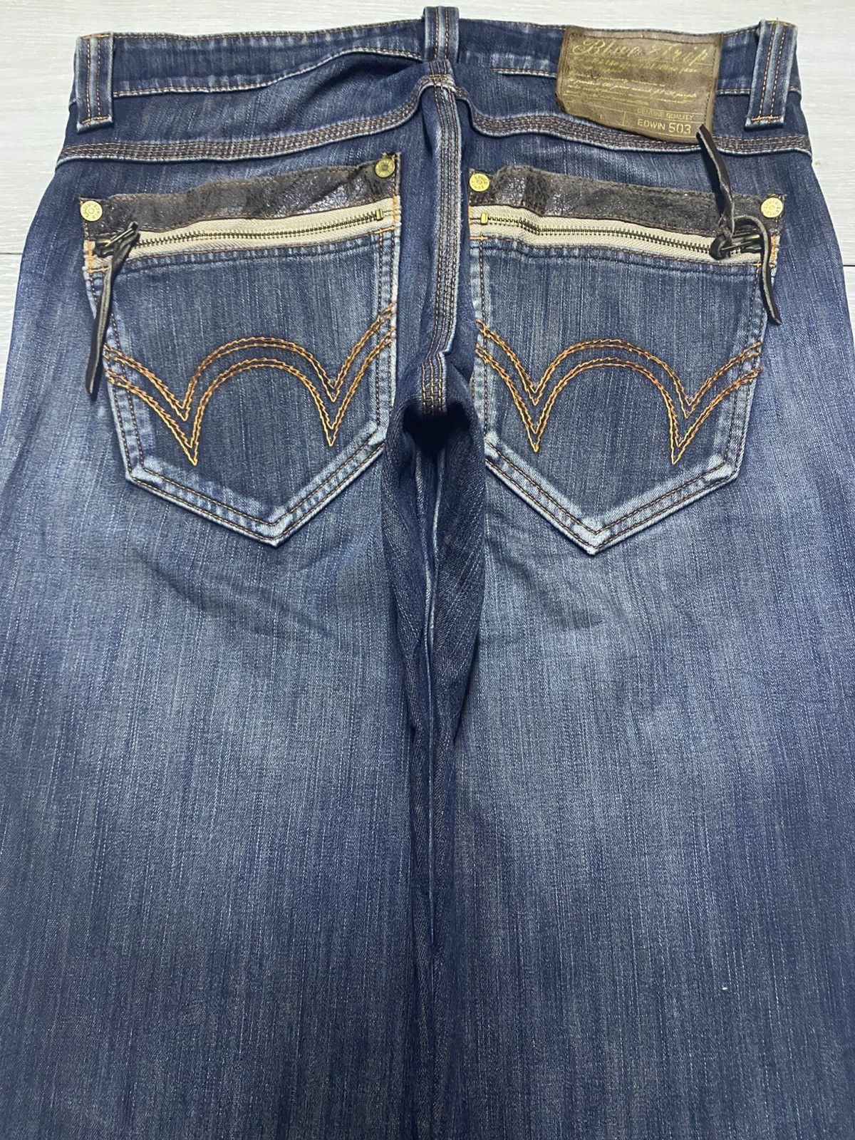 Junya Watanabe Vintage Edwin 503 Blue Trip Whisker Little Bootcut Jeans Size US 33 - 4 Thumbnail