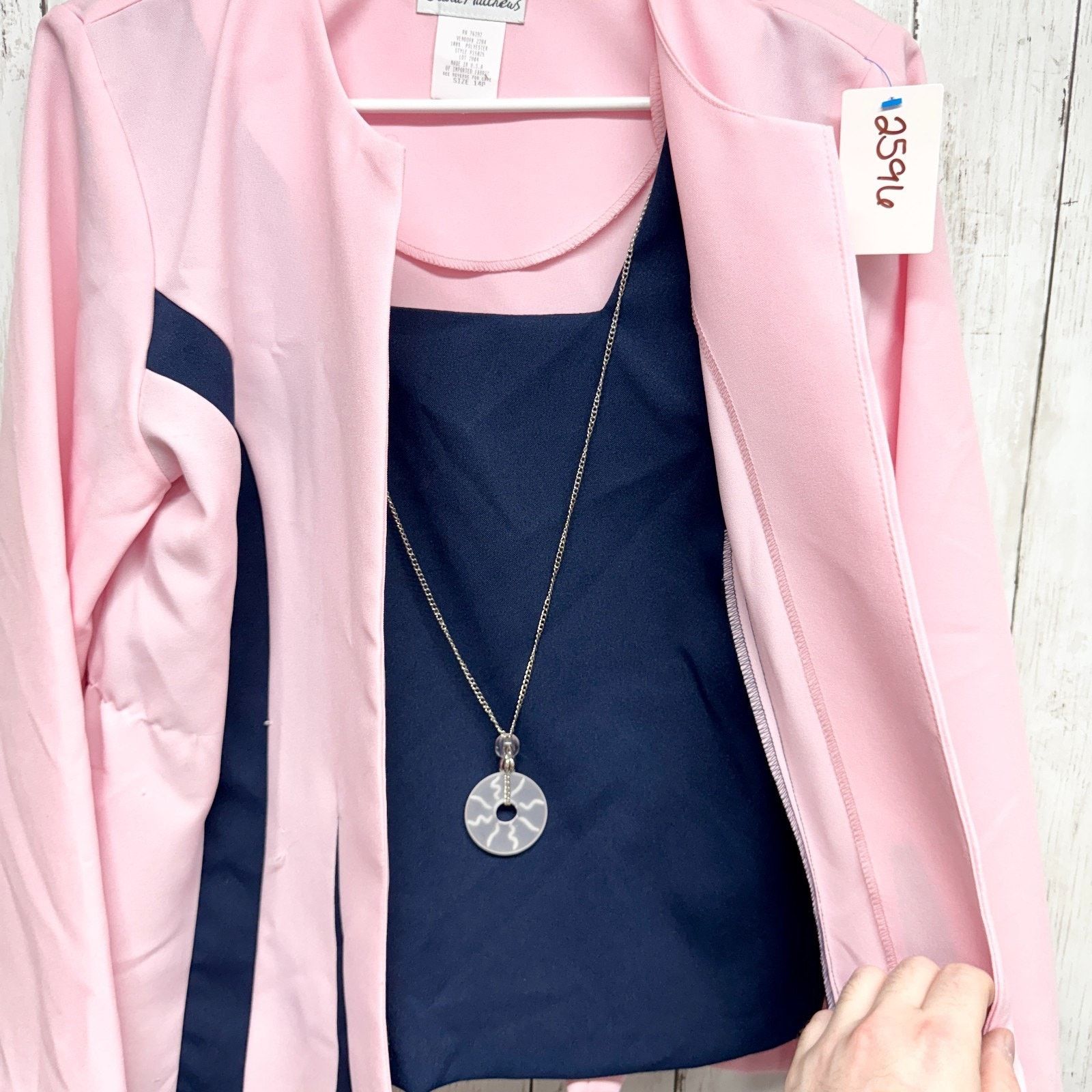Vintage Vtg Olivia Matthews Jacket Size 14P Light Pink Navy Blazer Size XL / US 12-14 / IT 48-50 - 4 Thumbnail